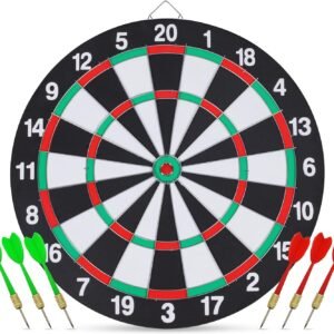 Dart Board Set,Double-Sided Dartboard Game with 6 Steel-Plastic Darts