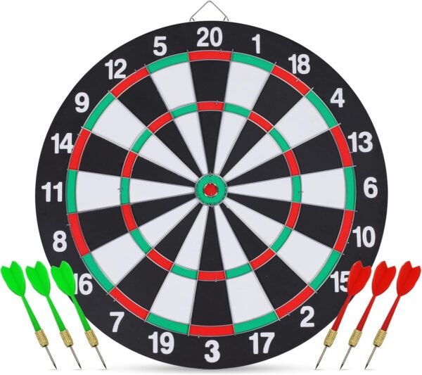 Dart Board Set,Double-Sided Dartboard Game with 6 Steel-Plastic Darts