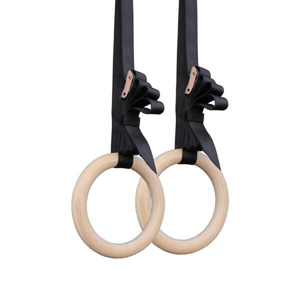 Gymnastic Rings, Wooden Professional Olympic Rings with 5m Adjustable Buckle Straps, Non-Slip Training Rings with Scale, Exercise Rings for Gymnastics, Bodybuilding, Pull-Ups