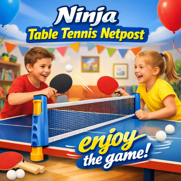 Ninja Table Tennis Netpost Set - 2 Table Tennis Bat, 3 Ball, & Retractable Net for Fun Family Play
